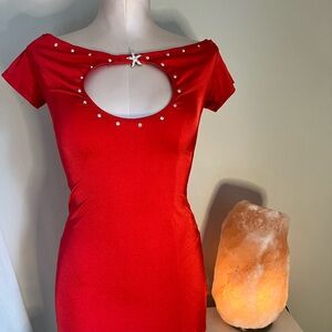 Elegant Red Dress with Pearl Accents